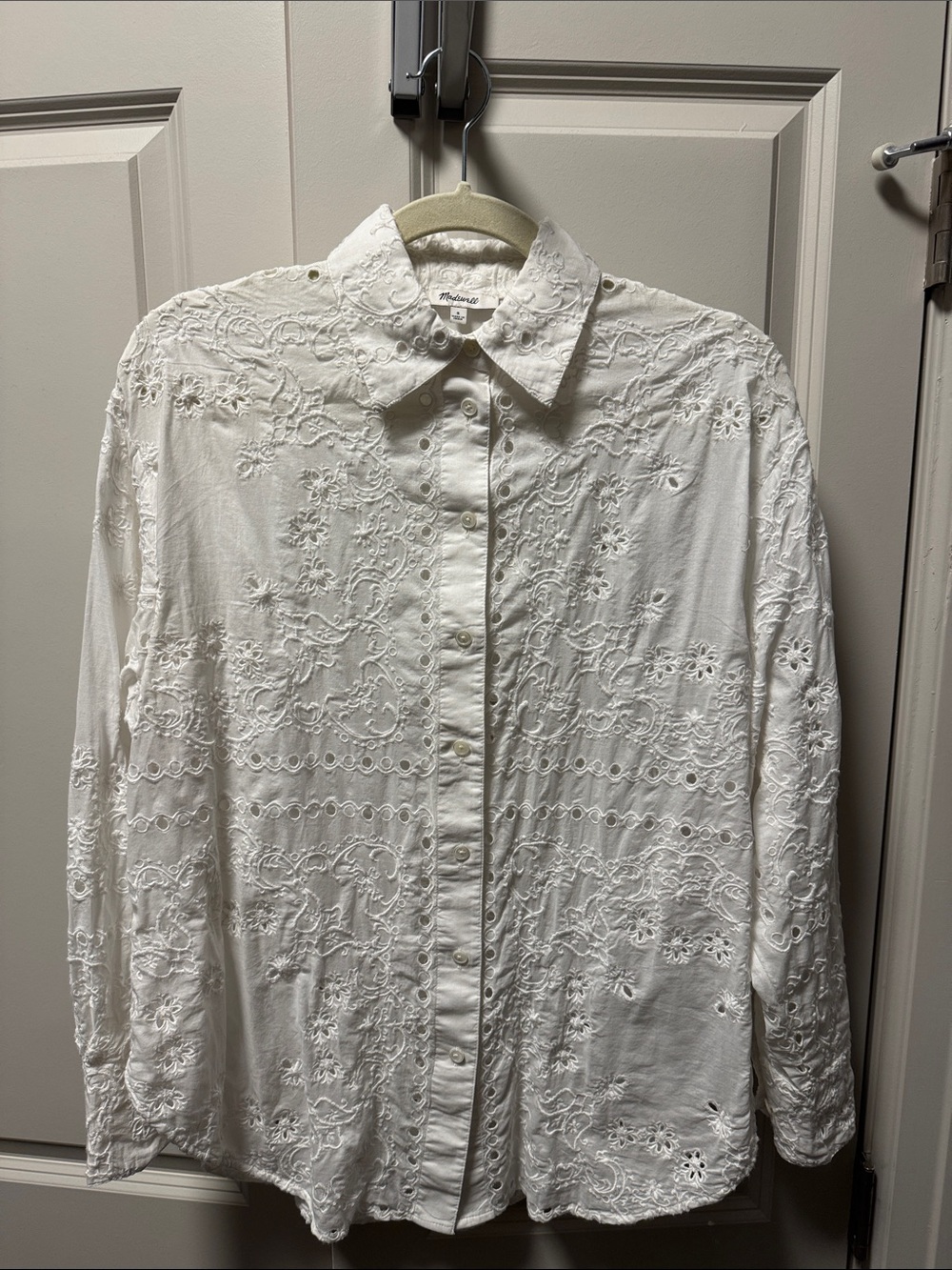 Madewell White Eyelet Embroidered Button-Up Shirt Size Small